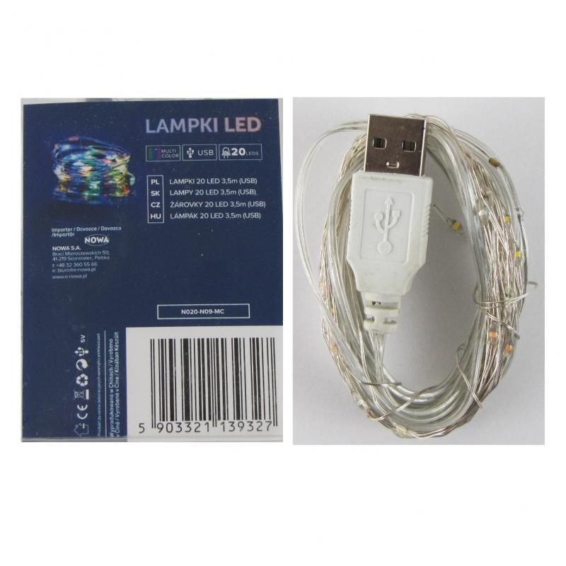 Lampki świąteczne 20LED wielokolorowe USB